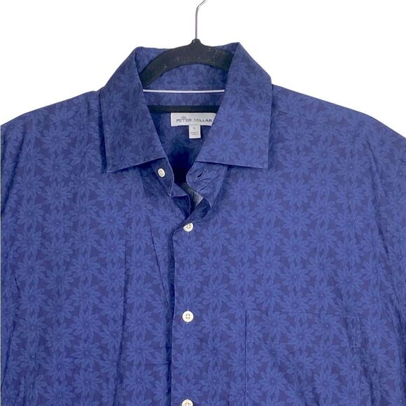 Peter Millar Men’s Sz Lrg Blue Floral Beach Seaside Short Sleeve Button Shirt - Picture 3 of 5